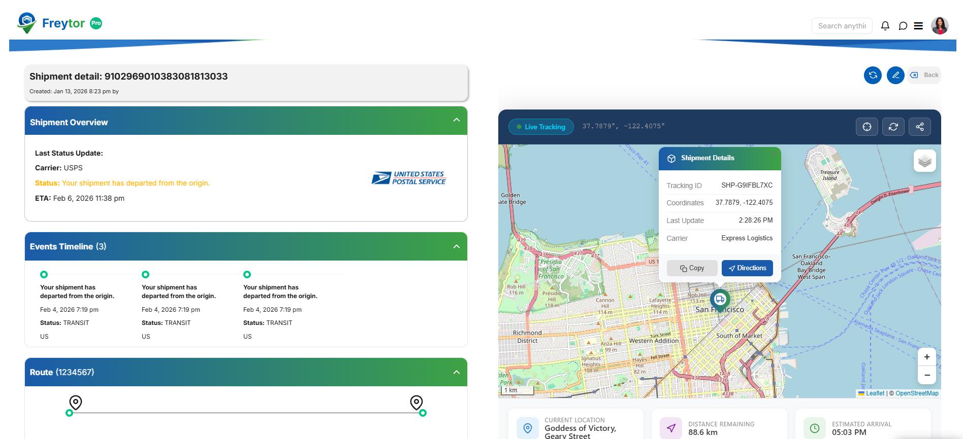 Live Shipment Tracking with Map